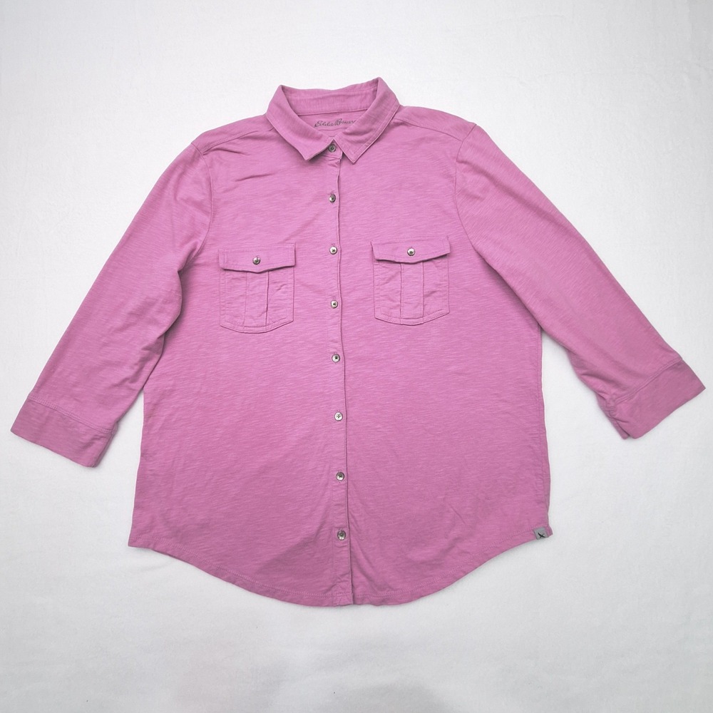 Eddie Bauer Shirt Womens XL Purple 3/4 Sleeve Slub Knit Cotton
